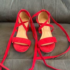 8.5, red, lace up heels